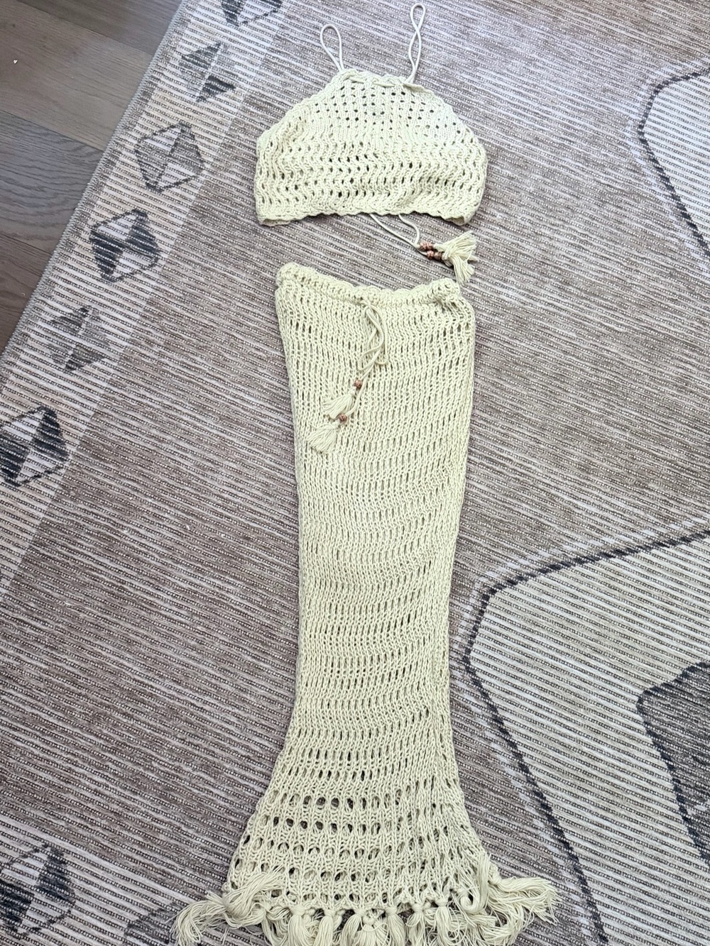 MARBLE Cream Crochet Mermaid Skirt and Halter Top Set